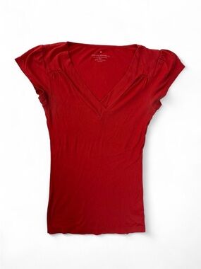 Banana Republic Red V-Neck Cap Sleeve Tee